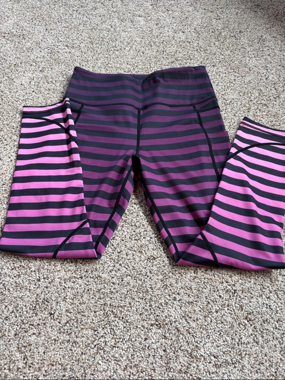 Girls' Black and Pink Striped Active Leggings